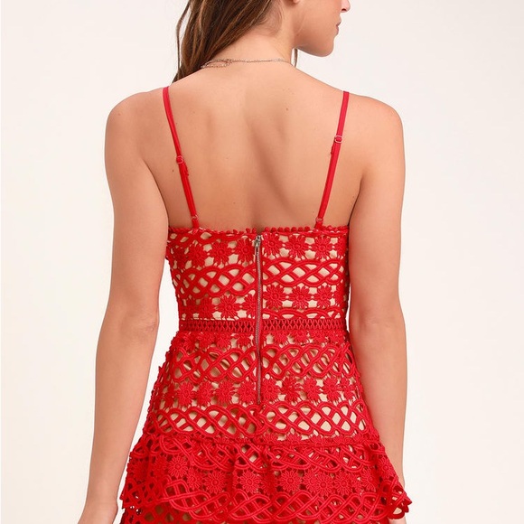 NWOT Lulus Beauty and Lace Red and Nude Crochet Lace Mini Dress Size Small - Picture 5 of 8